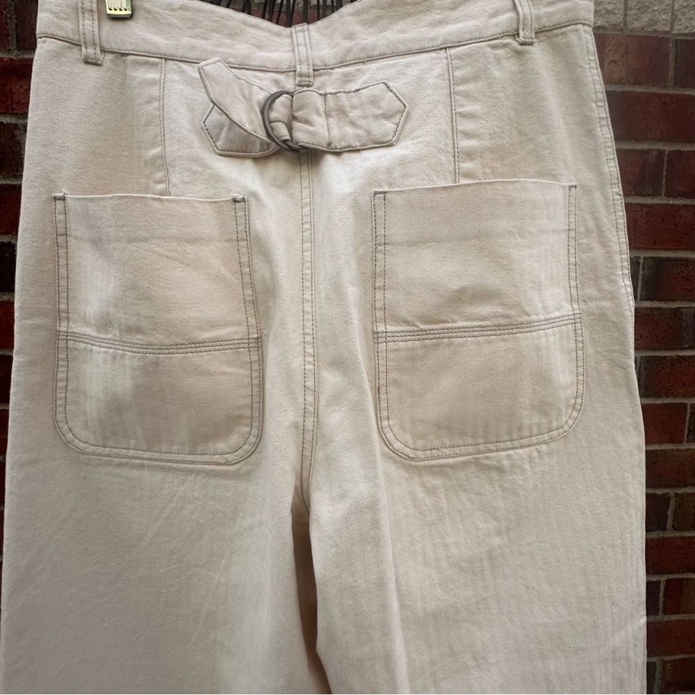 Free People Jean High-Rise Buckle Back Cream Wash Denim Wide Leg Street-Style 8 - Picture 9 of 15